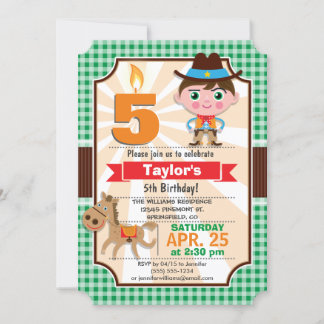 Wild West Sheriff Boy; Green Birthday Party Einladung