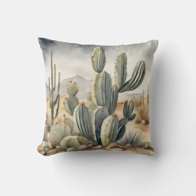 Wild West Vibes Cactus Watercolor Kissen (Vorderseite)