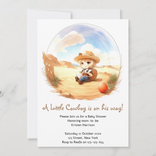 Wild West Watercolor Celebration Boy Baby Shower Einladung (Vorderseite)