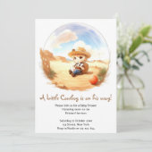 Wild West Watercolor Celebration Boy Baby Shower Einladung (Stehend Vorderseite)
