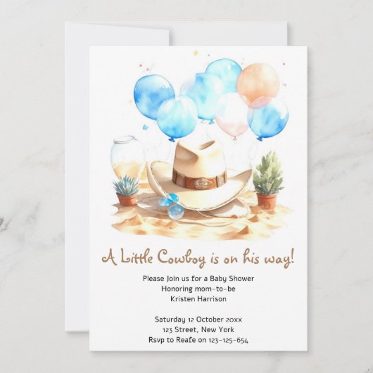 Wild West Watercolor Cowboy Baby Shower Einladung (Vorderseite)