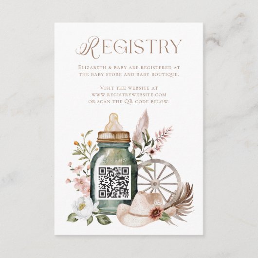 Wild West Western Baby Shower QR Code-Registrierun Begleitkarte (Vorderseite)