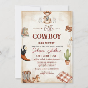 Wild West Western CowBoy Blaues Babyshower Einladung