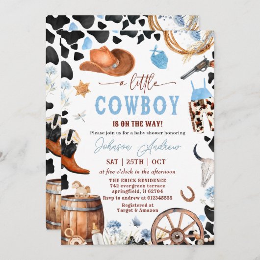 Wild West Western CowBoy Blue Baby Shower Einladung (Vorne/Hinten)