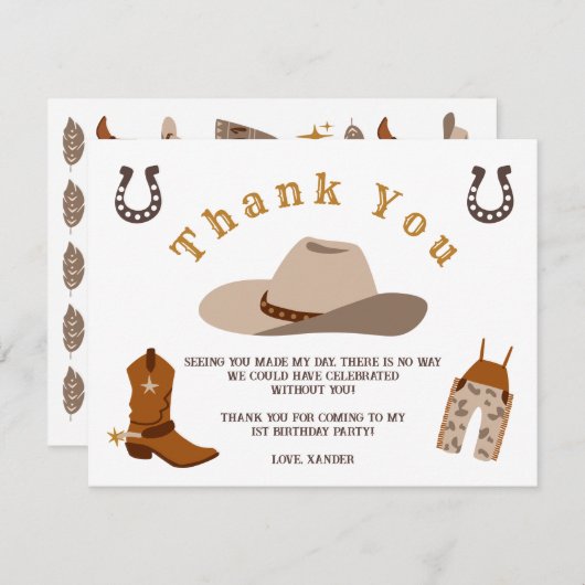 Wild West Western Rodeo Cowboy Danke an Ihre Karte (Vorne/Hinten)