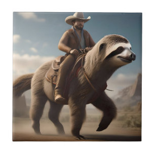 "Wild West Wonders: Cowboy Riding a Sloth Horse" Fliese