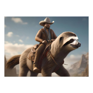 "Wild West Wonders: Cowboy Riding a Sloth Horse" Fotodruck