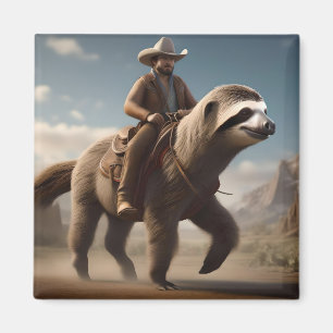 "Wild West Wonders: Cowboy Riding a Sloth Horse" Magnet