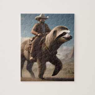 "Wild West Wonders: Cowboy Riding a Sloth Horse" Puzzle