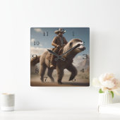 "Wild West Wonders: Cowboy Riding a Sloth Horse" Quadratische Wanduhr (Zuhause)