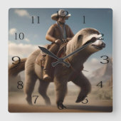 "Wild West Wonders: Cowboy Riding a Sloth Horse" Quadratische Wanduhr (Vorderseite)