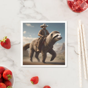 "Wild West Wonders: Cowboy Riding a Sloth Horse" Serviette