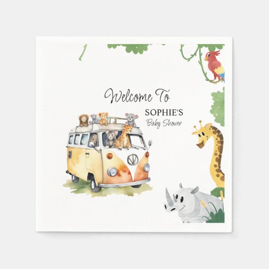 Wild Wheels Safari Animal Baby Shower Camper Van Serviette (Vorderseite)