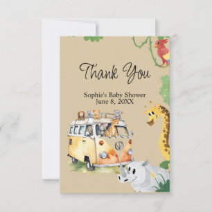 Wild Wheels Safari Animal Camper Van Baby Shower Dankeskarte