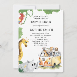 Wild Wheels Safari Animal Camper Van Baby Shower Einladung