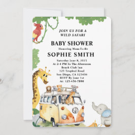 Wild Wheels Safari Animal Camper Van Baby Shower Einladung