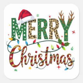 Wild & Whimsical Merry Christmas Leopard Print  Quadratischer Aufkleber
