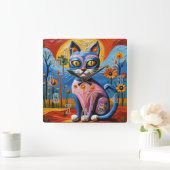 Wild Whimsical Whiskers Quadratische Wanduhr (Zuhause)