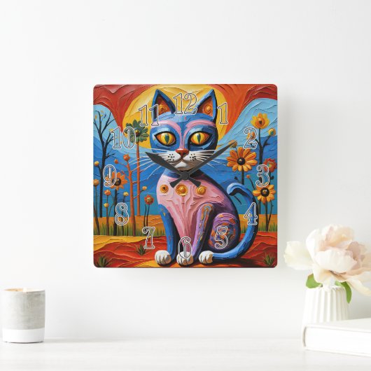 Wild Whimsical Whiskers Quadratische Wanduhr (Zuhause)