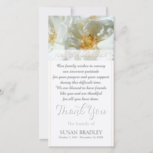 Wild White Roses Beileid Vielen Dank W Foto-Karte Dankeskarte (Vorderseite)