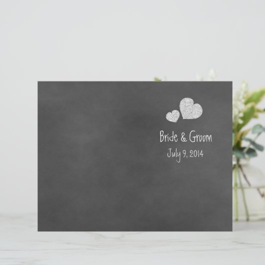 Wild White Roses Chalkboard Folded Wedding Program (Stehend Vorderseite)