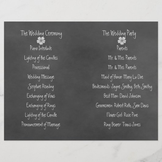 Wild White Roses Chalkboard Folded Wedding Program (Rückseite)