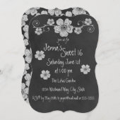 Wild White Roses Chalkboard Party Einladung (Vorne/Hinten)