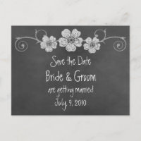 Wild White Roses Chalkboard Save the Date Postkart