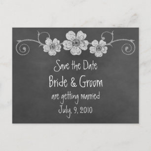 Wild White Roses Chalkboard Save the Date Postkart Ankündigungspostkarte