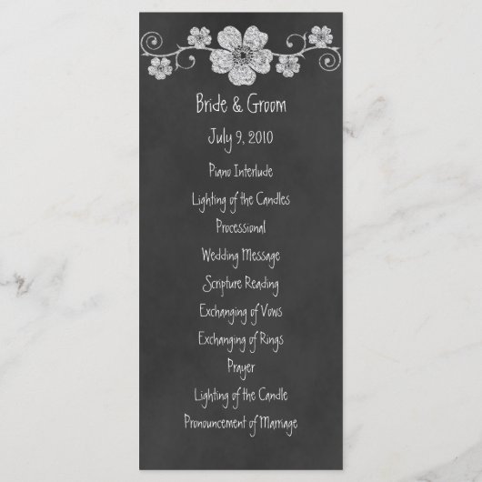 Wild White Roses Chalkboard Wedding Program Card Programm (Rückseite)