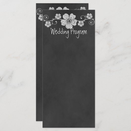 Wild White Roses Chalkboard Wedding Program Card Programm (Vorne/Hinten)