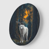 Wild White Wolf Under Moonlight Forest Animal Große Wanduhr (Winkel)