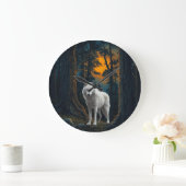 Wild White Wolf Under Moonlight Forest Animal Große Wanduhr (Zuhause)
