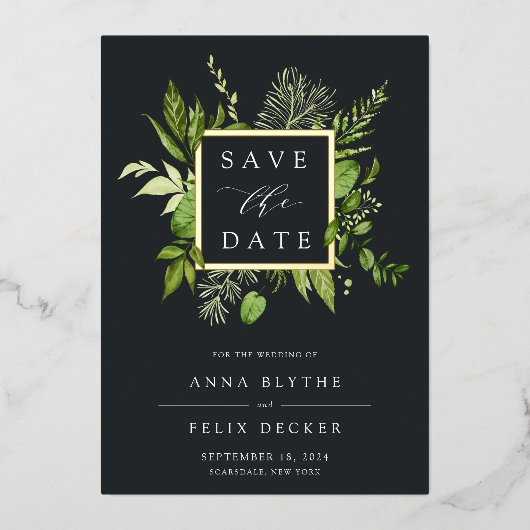 Wild Wiesenfoil Wedding Save the Date Card Folieneinladung (Vorderseite)