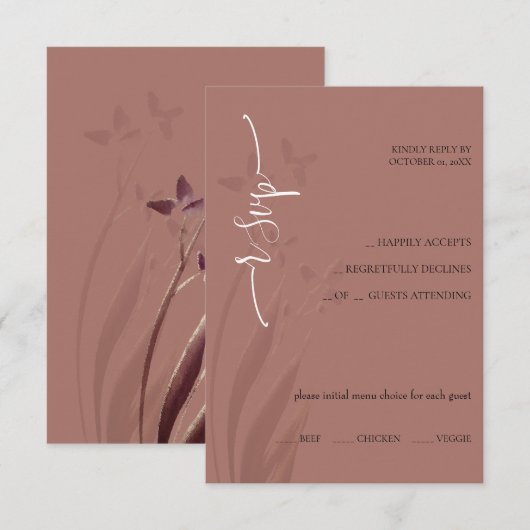 Wild & Wine-Stained Watercolor Floral RSVP Card Karte (Vorne/Hinten)