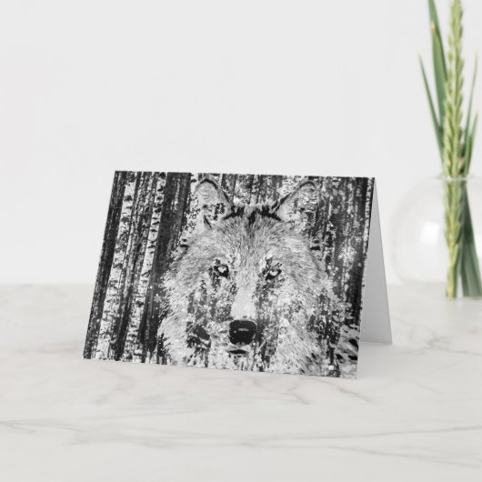 Wild Winter Wolf mit Birch Trees Weihnachten (Vorderseite)