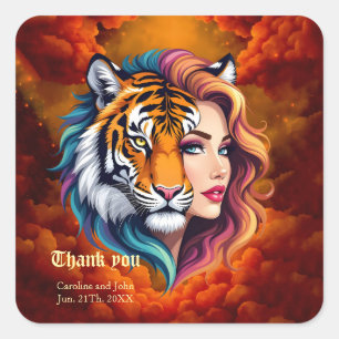 Wild Within – Tiger Spirit Göttin. Quadratischer Aufkleber