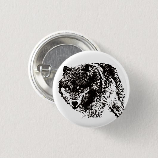 Wild Wolf Black & White Artwork Button (Vorne & Hinten)