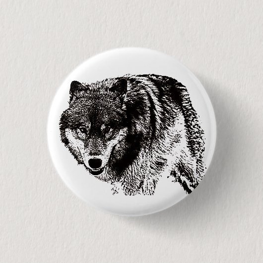 Wild Wolf Black & White Artwork Button (Vorderseite)