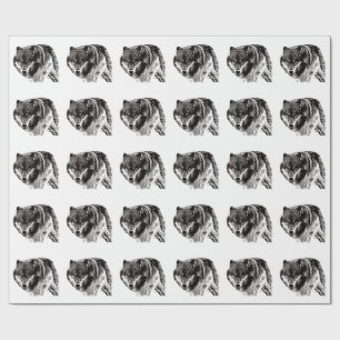 Wild Wolf Black & White Artwork Geschenkpapier