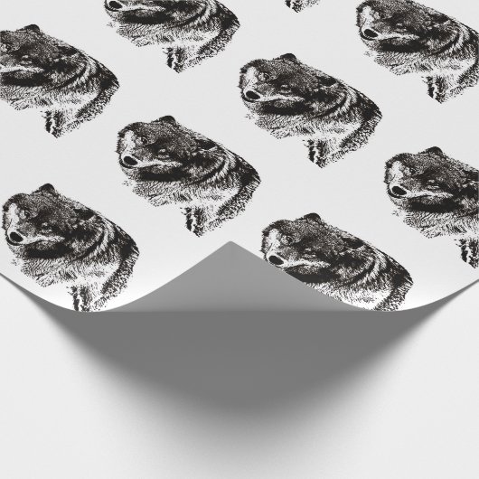 Wild Wolf Black & White Artwork Geschenkpapier (Ecke)