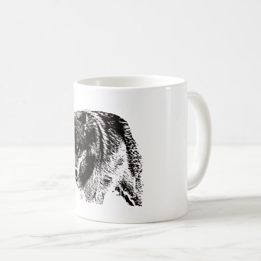 Wild Wolf Black & White Artwork Kaffeetasse (VorderseiteRechts)