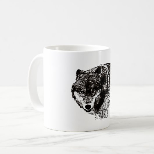 Wild Wolf Black & White Artwork Kaffeetasse (Vorderseite Links)