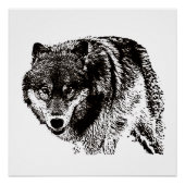 Wild Wolf Black & White Artwork Poster (Vorderseite)