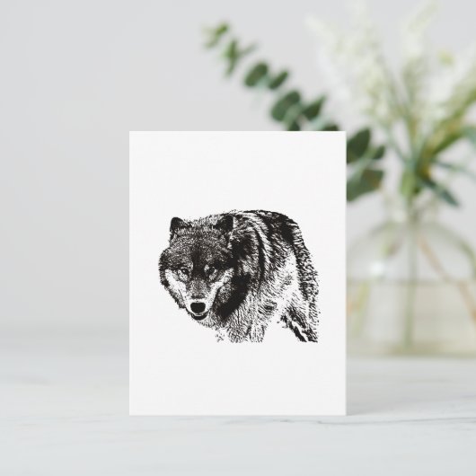 Wild Wolf Black & White Artwork Postkarte (Stehend Vorderseite)