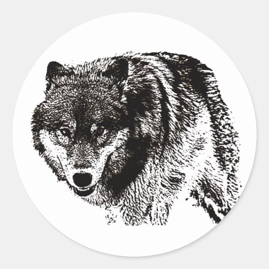 Wild Wolf Black & White Artwork Runder Aufkleber (Vorderseite)