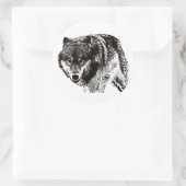 Wild Wolf Black & White Artwork Runder Aufkleber (Tasche)