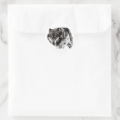 Wild Wolf Black & White Artwork Runder Aufkleber (Tasche)