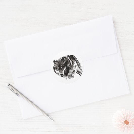Wild Wolf Black & White Artwork Runder Aufkleber (Umschlag)