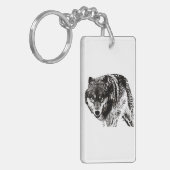 Wild Wolf Black & White Artwork Schlüsselanhänger (Vorderseite links)